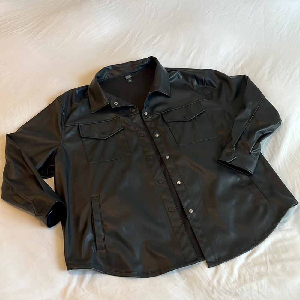 Oversized Black faux leather Button down